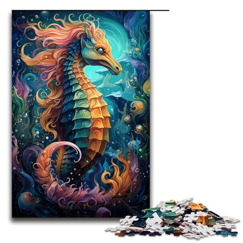 Puzzle für Erwachsene 1000 Teile farbenfrohes psychedelisches Seepferdchenmuster zum Zusammenbauen hilft dem Gehirn süchtig machendes Spielzeug zur Förderung der Geduld 75 x 50 cm von QSYFNBZL