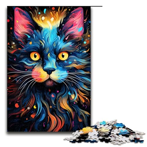 Puzzle für Erwachsene 1000 Teile farbenfrohes psychedelisches Siamkatzen Puzzle Lernspiele für Zuhause DIY Spielzeug tolles Geschenk für Spiele 75 x 50 cm von QSYFNBZL