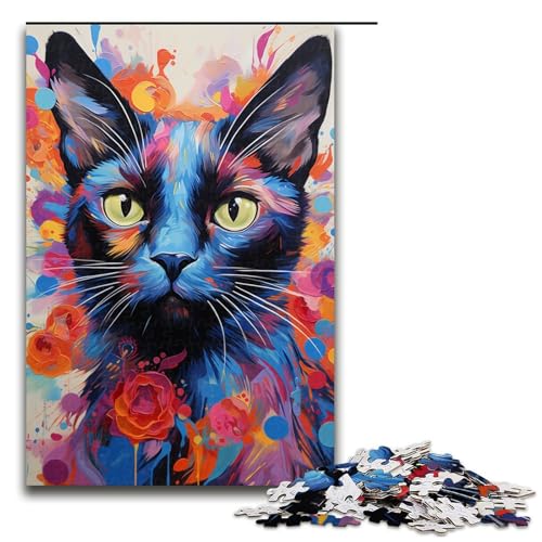 Puzzle für Erwachsene 1000 Teile farbenfrohes psychedelisches Siamkatzenspielzeug intellektuelles Spiel ganze Familie 75 x 50 cm von QSYFNBZL