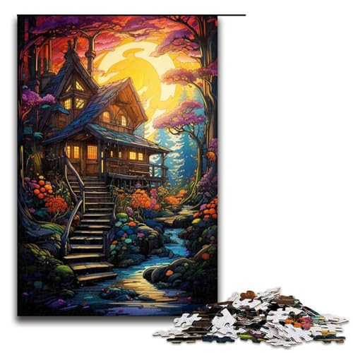 Puzzle für Erwachsene 1000 Teile farbenfrohes psychedelisches Sommerhaus Puzzle für Lernspiele Herausforderungsspielzeug einzigartige Heimdekoration und Geschenke 75 x 50 cm von QSYFNBZL