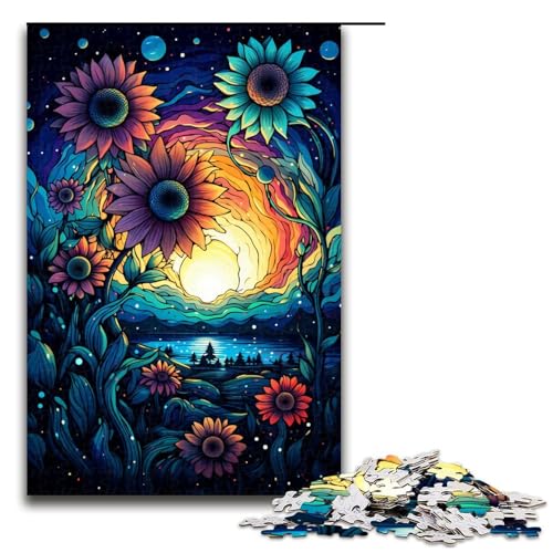 Puzzle für Erwachsene 1000 Teile farbenfrohes psychedelisches Sonnenblumenmuster zum Zusammenbauen hilft dem Gehirn süchtig machendes Spielzeug zur Förderung der Geduld 75 x 50 cm von QSYFNBZL