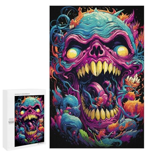 Puzzle für Erwachsene 1000 Teile farbenfrohes psychedelisches Spielzeug mit bösem Totenkopf intellektuelles Spiel ganze Familie 75 x 50 cm von QSYFNBZL