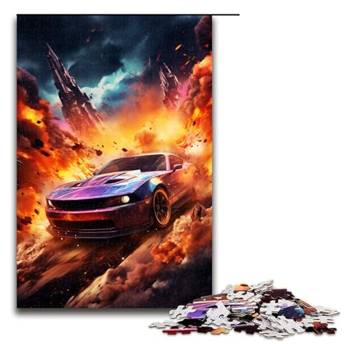 Puzzle für Erwachsene 1000 Teile farbenfrohes psychedelisches Sportwagenmuster zum Zusammenbauen hilft dem Gehirn süchtig machendes Spielzeug zur Förderung der Geduld 75 x 50 cm von QSYFNBZL