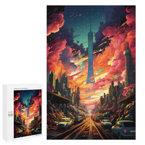 Puzzle für Erwachsene 1000 Teile farbenfrohes psychedelisches Stadtbild Spielzeug intellektuelles Spiel ganze Familie 75 x 50 cm von QSYFNBZL