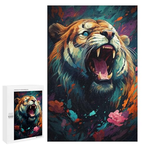 Puzzle für Erwachsene 1000 Teile farbenfrohes psychedelisches Tier Tiger Puzzle jedes Teil ist einzigartig anspruchsvolles Familienspaßspiel 75 x 50 cm von QSYFNBZL