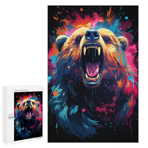 Puzzle für Erwachsene 1000 Teile farbenfrohes psychedelisches Tierbär Puzzle Spiele Spielzeug Geschenk geeignet als Schreibtischdekoration 75 x 50 cm von QSYFNBZL