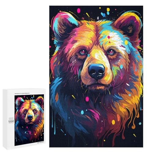 Puzzle für Erwachsene 1000 Teile farbenfrohes psychedelisches Tierbär Spielzeug intellektuelles Spiel ganze Familie 75 x 50 cm von QSYFNBZL