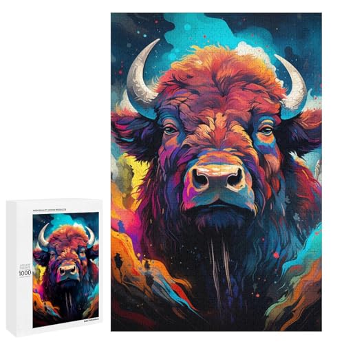 Puzzle für Erwachsene 1000 Teile farbenfrohes psychedelisches Tierbüffel Puzzle für Kinder Holzpuzzle dekomprimierendes intellektuelles Lernspielzeug 75 x 50 cm Puzzle für Erwachsene 1000 Teile farbenfrohes psychedelisches Tierbüffel Puzzle für Kinder Holzpuzzle dekomprimierendes intellektuelles Lernspielzeug 75 x 50 cm von QSYFNBZL