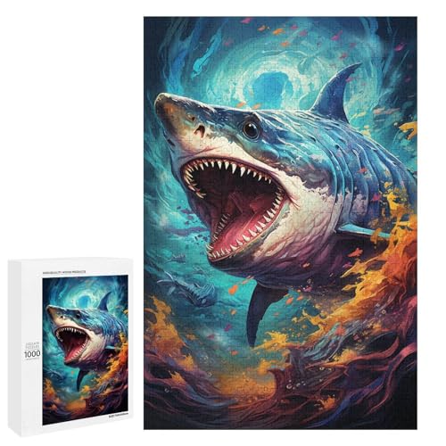 Puzzle für Erwachsene 1000 Teile farbenfrohes psychedelisches Tierhai Puzzle Geburtstagsgeschenk für Teenager ab 14 Jahren 75 x 50 cm von QSYFNBZL