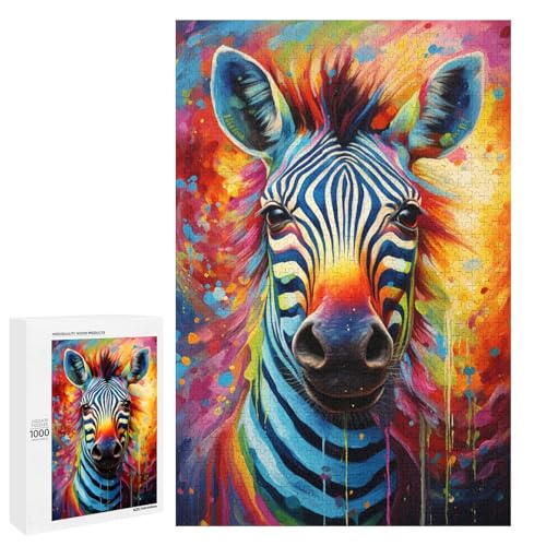Puzzle für Erwachsene 1000 Teile farbenfrohes psychedelisches Tierzebra Spielzeug intellektuelles Spiel ganze Familie 75 x 50 cm von QSYFNBZL