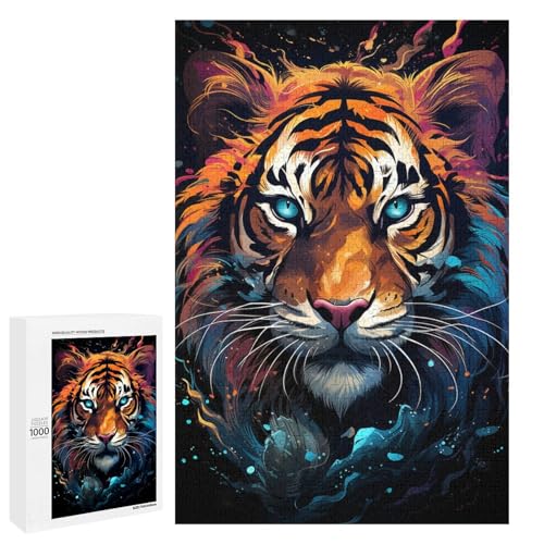 Puzzle für Erwachsene 1000 Teile farbenfrohes psychedelisches Tigergesicht Puzzlespiel Spielzeug lustig 75 x 50 cm von QSYFNBZL