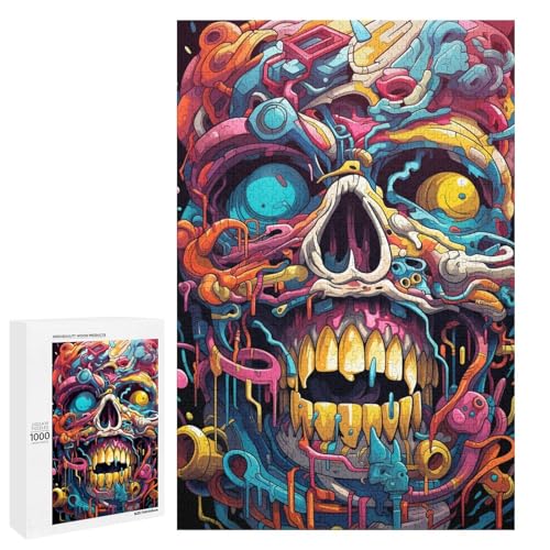 Puzzle für Erwachsene 1000 Teile farbenfrohes psychedelisches Totenkopf Puzzle Geburtstagsgeschenk für Teenager ab 14 Jahren 75 x 50 cm von QSYFNBZL