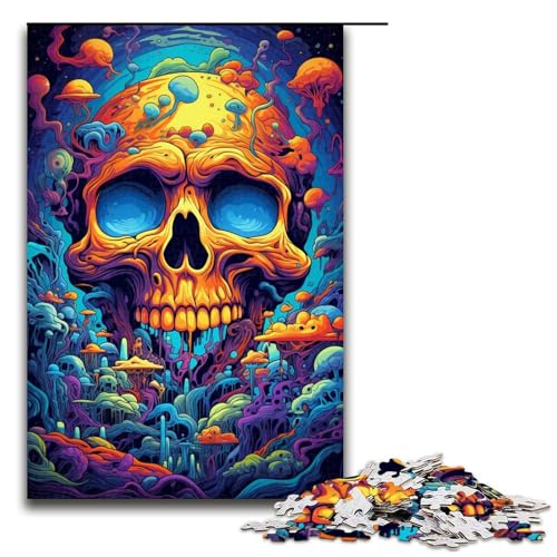 Puzzle für Erwachsene 1000 Teile farbenfrohes psychedelisches Totenkopf Puzzle Lernspiele für Zuhause DIY Spielzeug tolles Geschenk für Spiele 75 x 50 cm von QSYFNBZL