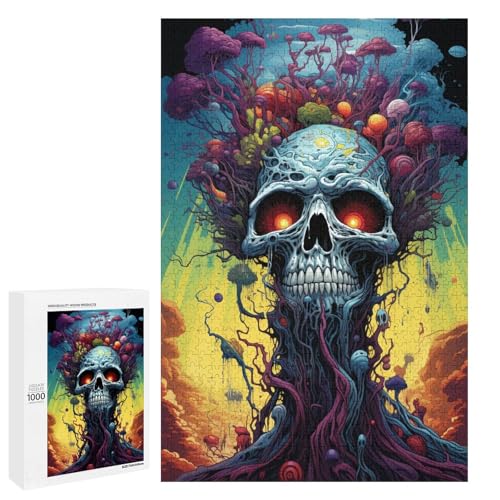 Puzzle für Erwachsene 1000 Teile farbenfrohes psychedelisches Totenkopf Puzzle für Lernspiele Herausforderungsspielzeug einzigartige Heimdekoration und Geschenke 75 x 50 cm von QSYFNBZL