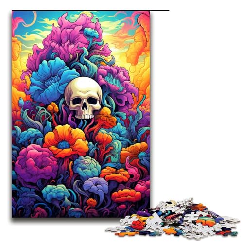 Puzzle für Erwachsene 1000 Teile farbenfrohes psychedelisches Totenkopf Spielzeug intellektuelles Spiel ganze Familie 75 x 50 cm von QSYFNBZL