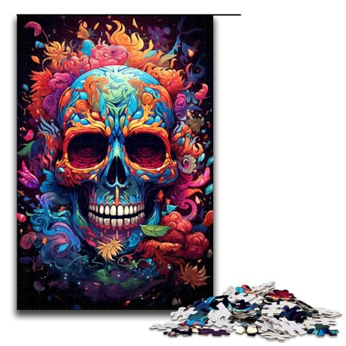 Puzzle für Erwachsene 1000 Teile farbenfrohes psychedelisches Totenkopf Spielzeug intellektuelles Spiel ganze Familie 75 x 50 cm von QSYFNBZL