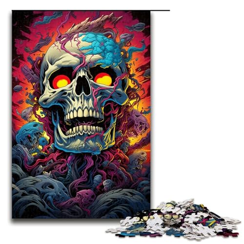 Puzzle für Erwachsene 1000 Teile farbenfrohes psychedelisches Totenkopf Spielzeug intellektuelles Spiel ganze Familie 75 x 50 cm von QSYFNBZL