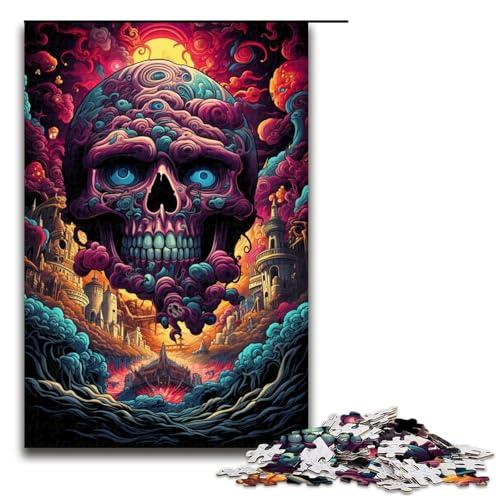 Puzzle für Erwachsene 1000 Teile farbenfrohes psychedelisches Totenkopfmuster zum Zusammenbauen hilft dem Gehirn süchtig machendes Spielzeug zur Förderung der Geduld 75 x 50 cm von QSYFNBZL