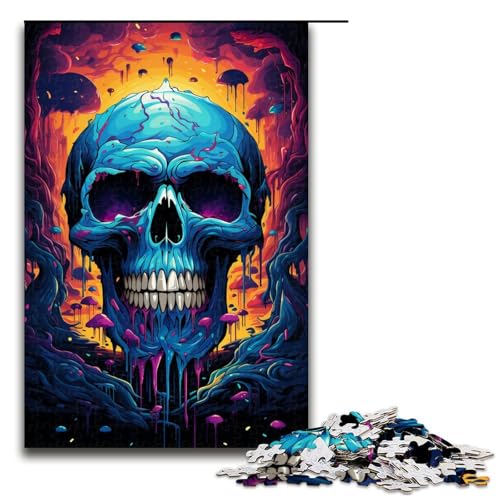 Puzzle für Erwachsene 1000 Teile farbenfrohes psychedelisches Totenkopfmuster zum Zusammenbauen hilft dem Gehirn süchtig machendes Spielzeug zur Förderung der Geduld 75 x 50 cm von QSYFNBZL
