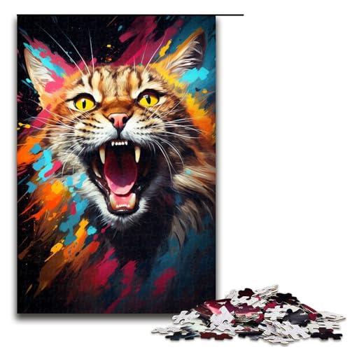 Puzzle für Erwachsene 1000 Teile farbenfrohes psychedelisches Tuschgemälde eines Rotluchses Geburtstagsgeschenk für Teenager ab 14 Jahren 75 x 50 cm von QSYFNBZL