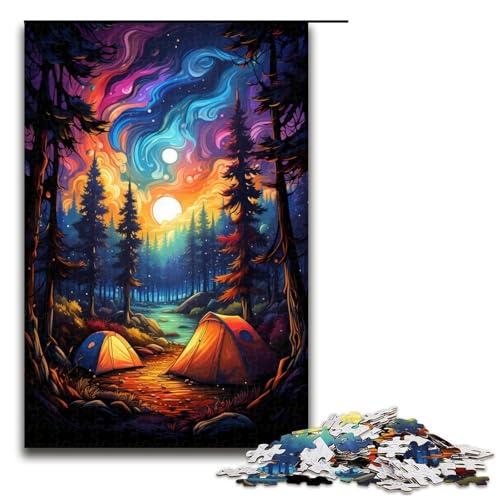 Puzzle für Erwachsene 1000 Teile farbenfrohes psychedelisches Wald Camping Puzzle Lernspiele für Zuhause DIY Spielzeug tolles Geschenk für Spiele 75 x 50 cm von QSYFNBZL