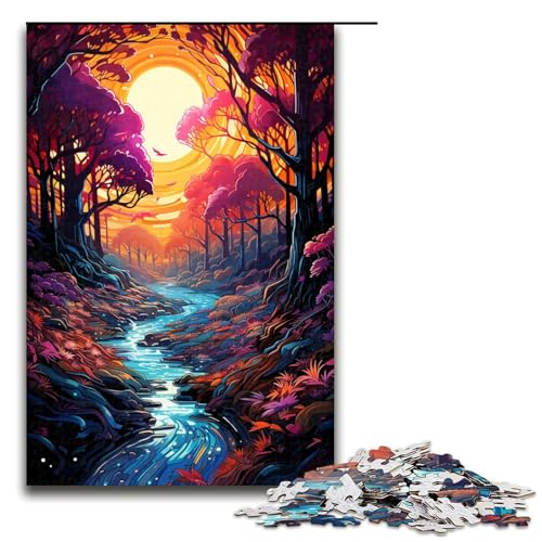 Puzzle für Erwachsene 1000 Teile farbenfrohes psychedelisches Wald Puzzle Spiele Spielzeug Geschenk geeignet als Schreibtischdekoration 75 x 50 cm von QSYFNBZL