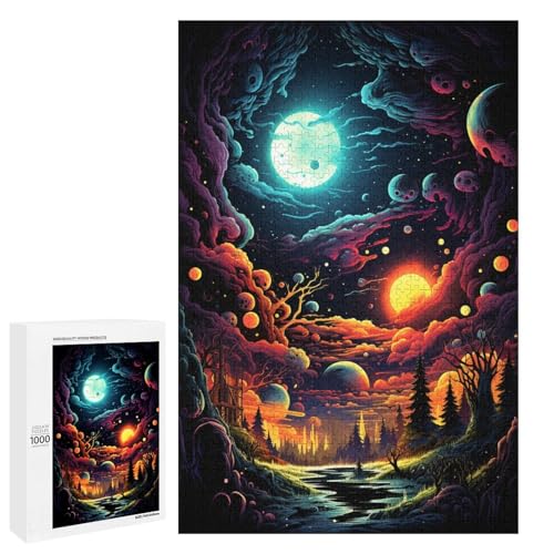 Puzzle für Erwachsene 1000 Teile farbenfrohes psychedelisches Weihnachtsnacht Spielzeug intellektuelles Spiel ganze Familie 75 x 50 cm von QSYFNBZL