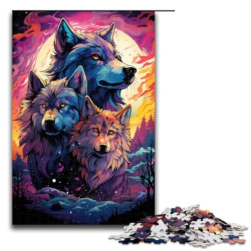 Puzzle für Erwachsene 1000 Teile farbenfrohes psychedelisches Wolfsmuster zum Zusammenbauen hilft dem Gehirn süchtig machendes Spielzeug zur Förderung der Geduld 75 x 50 cm von QSYFNBZL