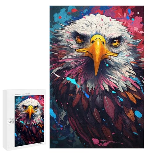 Puzzle für Erwachsene 1000 Teile farbenfrohes psychedelisches amerikanisches Adler Puzzle Geburtstagsgeschenk für Teenager ab 14 Jahren 75 x 50 cm von QSYFNBZL