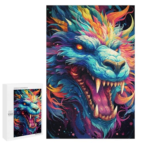 Puzzle für Erwachsene 1000 Teile farbenfrohes psychedelisches asiatisches Drachenspielzeug intellektuelles Spiel ganze Familie 75 x 50 cm von QSYFNBZL