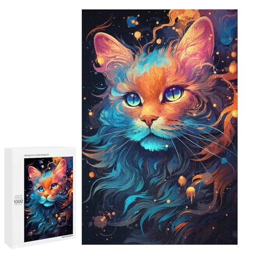 Puzzle für Erwachsene 1000 Teile farbenfrohes psychedelisches blaues Neonkatzen Puzzle Geburtstagsgeschenk für Teenager ab 14 Jahren 75 x 50 cm von QSYFNBZL