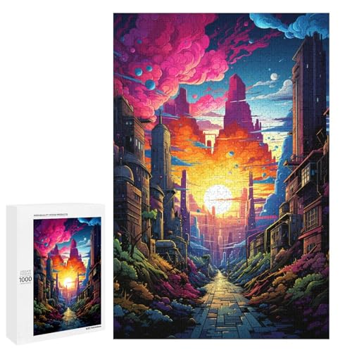 Puzzle für Erwachsene 1000 Teile farbenfrohes psychedelisches dynamisches Stadtbild Puzzle Spiele Spielzeug Geschenk geeignet als Schreibtischdekoration 75 x 50 cm von QSYFNBZL