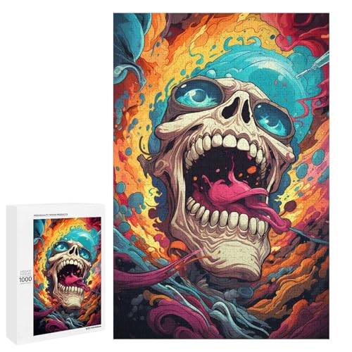 Puzzle für Erwachsene 1000 Teile farbenfrohes psychedelisches künstlerisches Totenkopf Puzzle für Lernspiele Herausforderungsspielzeug einzigartige Heimdekoration und Geschenke 75 x 50 cm von QSYFNBZL