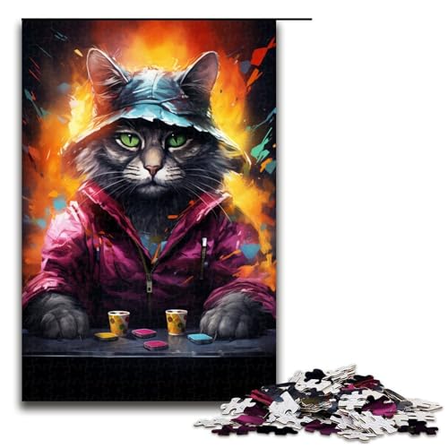 Puzzle für Erwachsene 1000 Teile farbenfrohes psychedelisches schwarzes Katzen Puzzle Geburtstagsgeschenk für Teenager ab 14 Jahren 75 x 50 cm von QSYFNBZL