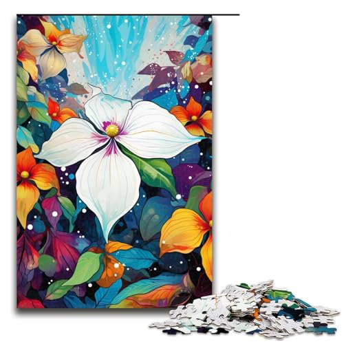 Puzzle für Erwachsene 1000 Teile farbenfrohes psychedelisches weißes Trillium lustiges Familienpuzzle tolles Geschenk für Teenager ab 14 Jahren 75 x 50 cm von QSYFNBZL
