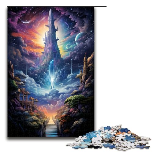 Puzzle für Erwachsene 1000 Teile farbenfrohes und psychedelisches Sternenhimmel Schloss Spielzeug intellektuelles Spiel ganze Familie 75 x 50 cm von QSYFNBZL
