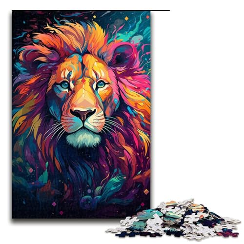 Puzzle für Erwachsene 1000 Teile farbenfrohes und psychedelisches goldenes König der Löwen Puzzle für Erwachsene Holzspiele für die ganze Familie Weihnachtsund Geburtstagsgeschenke 75 x 50 cm von QSYFNBZL