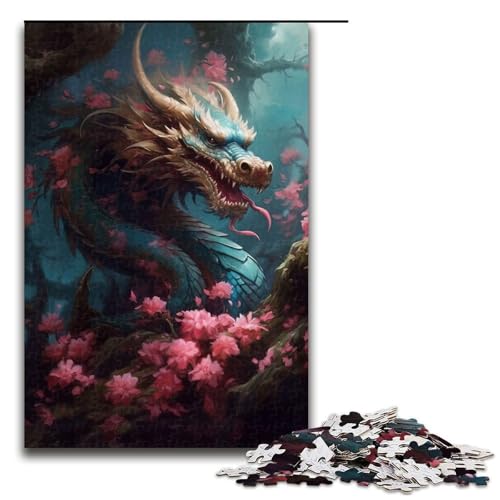 Puzzle für Erwachsene 1000 Teile japanischer Drache Kirsch Puzzle Geburtstagsgeschenk für Teenager ab 14 Jahren 75 x 50 cm von QSYFNBZL