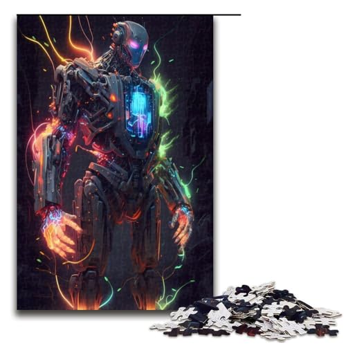 Puzzle für Erwachsene 1000 Teile neonfarbenes futuristisches Robotermuster zum Zusammenbauen hilft dem Gehirn süchtig machendes Spielzeug zur Förderung der Geduld 75 x 50 cm von QSYFNBZL