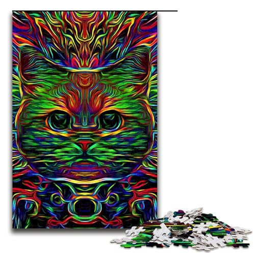 Puzzle für Erwachsene 1000 Teile psychedelische Katze Säurekunst Puzzle für Kinder Holzpuzzle dekomprimierendes intellektuelles Lernspielzeug 75 x 50 cm von QSYFNBZL