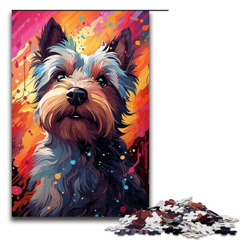 Puzzle für Erwachsene 1000 Teile psychedelisches Gemälde Terrier Holzpuzzle Lernspielzeug Familienspiele 75 x 50 cm von QSYFNBZL