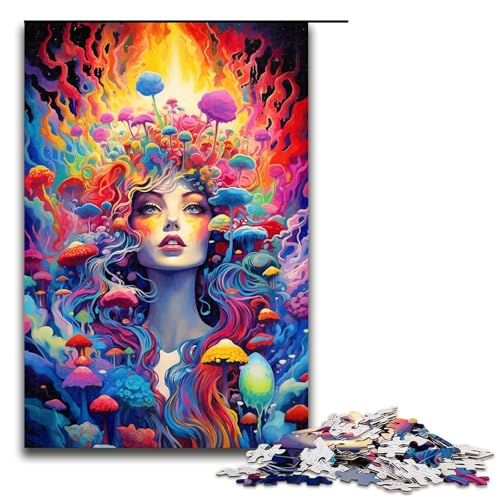 Puzzle für Erwachsene 1000 Teile psychedelisches buntes Pilzmädchen Puzzlespiel Spielzeug lustig 75 x 50 cm von QSYFNBZL