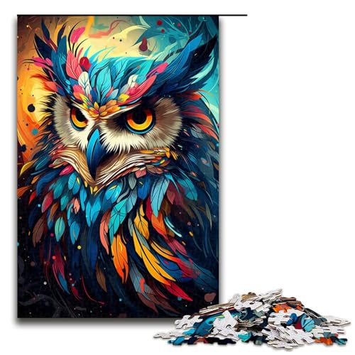 Puzzle für Erwachsene Bunte psychedelische Eule 1000 Teile tolles Geschenk geeignet für Teenager ab 14 Jahren 75 x 50 cm von QSYFNBZL