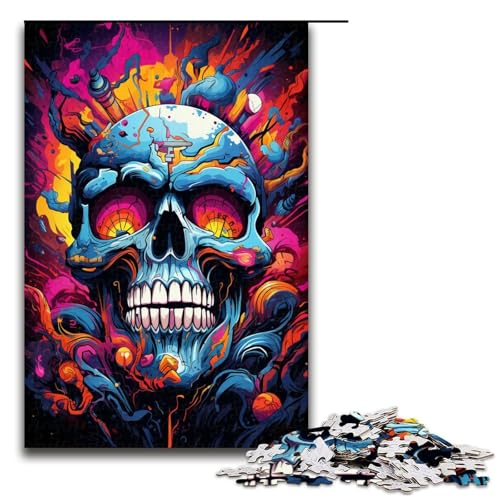 Puzzle für Erwachsene Fantasie bunter Totenkopf 1000 Teile tolles Geschenk geeignet für Teenager ab 14 Jahren 75 x 50 cm von QSYFNBZL