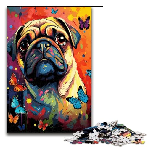 Puzzle für Erwachsene Möpse und Schmetterlinge und Schmetterling und Schmetterling 1000 Teile tolles Geschenk geeignet für und Teenager ab 14 Jahren 75 x 50 cm von QSYFNBZL