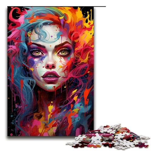 Puzzle für Erwachsene buntes psychedelisches Mädchen 1000 Teile tolles Geschenk geeignet für Teenager ab 14 Jahren 75 x 50 cm von QSYFNBZL