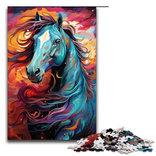 Puzzle für Erwachsene buntes psychedelisches Pferd 1000 Teile tolles Geschenk geeignet für Teenager ab 14 Jahren 75 x 50 cm von QSYFNBZL