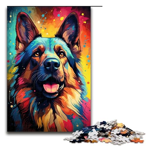Puzzle für Erwachsene exotischer bunter Deutscher Schäferhund 1000 Teile tolles Geschenk geeignet für Teenager ab 14 Jahren 75 x 50 cm von QSYFNBZL