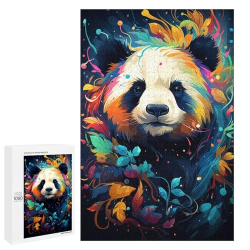 Puzzle für Erwachsene farbenfroh psychedelisch süßer Kleiner Panda 1000 Teile tolles Geschenk geeignet für Teenager ab 14 Jahren 75 x 50 cm von QSYFNBZL