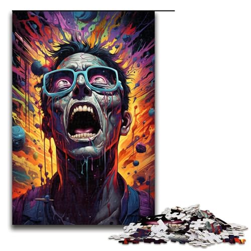 Puzzle für Erwachsene farbenfroh psychedelisch verrückter Wissenschaftler 1000 Teile tolles Geschenk geeignet für Teenager ab 14 Jahren 75 x 50 cm von QSYFNBZL